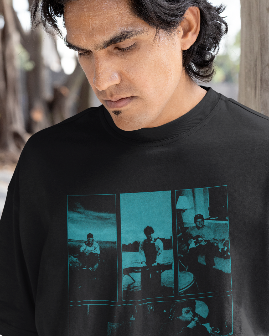 Camiseta Preta Mac DeMarco Midnight Blue Frames Cyan Panels