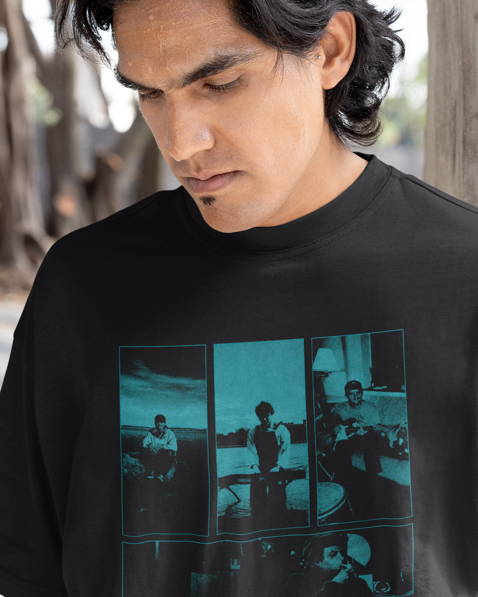 Camiseta Preta Mac DeMarco Midnight Blue Frames Cyan Panels